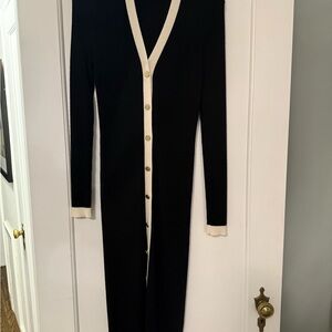 Alice + Olivia Black midi cardigan dress with Cream Accents